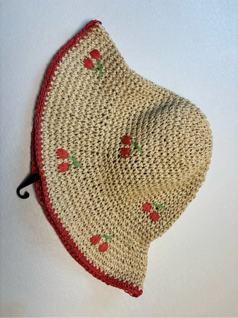 Cherry and red straw bucket hat NWOT
